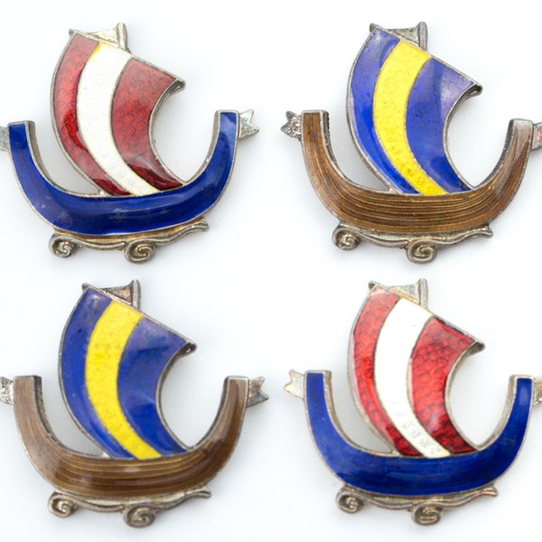 2 Vintage emamel n copper Viking Ships - 25x27mm - 2 COLORS - F16.N009