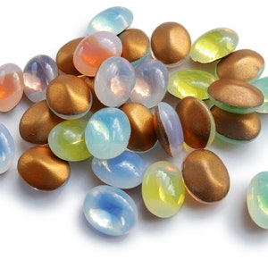 8, 48 or 400 vintage Sabrina glass pastel white opal doublet stones - 6 COLORS - 10x8mm - oval - F57