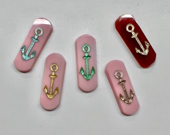 2 Vintage 1930s German pink or brown glass stone - anchor design - 5 COLORS - 33 x 12 mm - F22