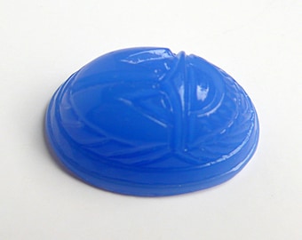 Piedras de cristal japonesas vintage con forma de escarabajo, azul calcedonia, jeroglíficos (2 piezas) - C47