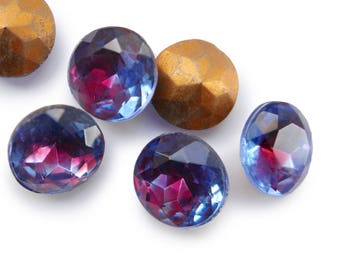 2 or 4 Vintage Sapphire/Ruby two-tone doublets, facetted TTC glass, foiled pointed back - 60ss (14.2 -14.5mm) - round - C39.6