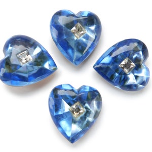 2 or 4 vintage glass hearts with rhinestone hearts - 15x14 mm - 3 colors - I.6