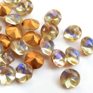 8 or 36 Vintage glass yellow gold opals, Yellow Dragon&#39;s Breath - 40SS (  9 mm ) - E28.4