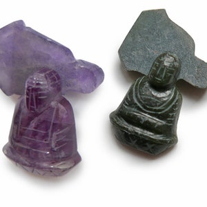 2 Vintage Jade or Amethyst Buddha charms - 25 x 18 mm - B75