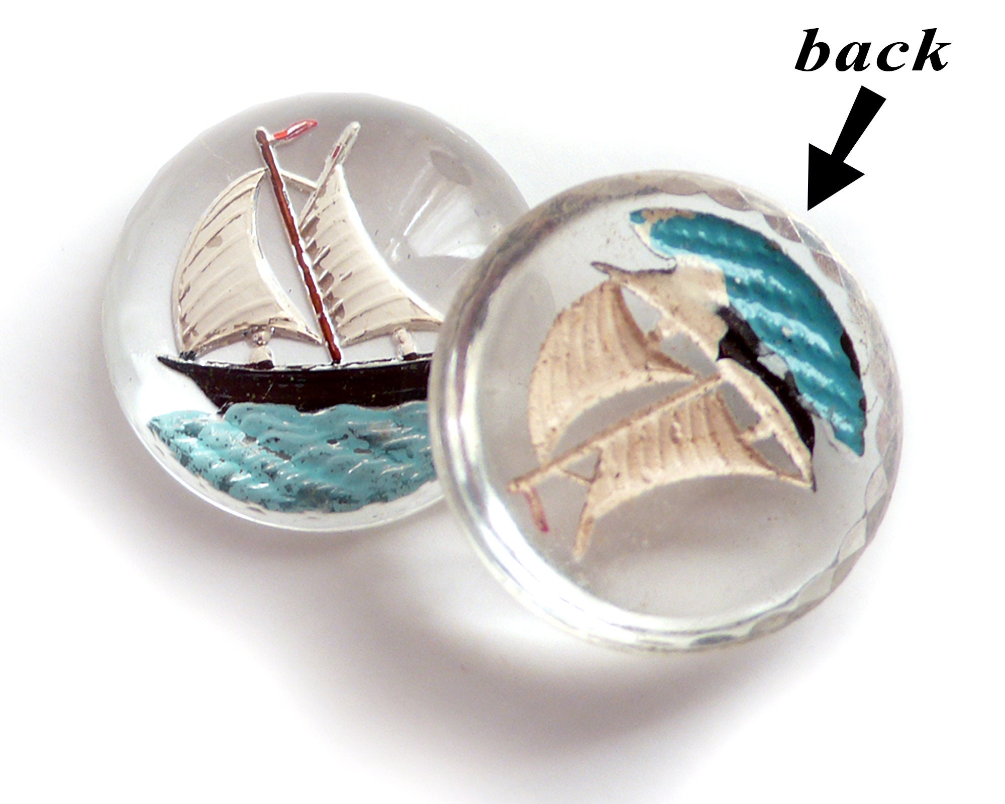 Vintage Intaglio Sailing Boat Crystal: Reverse Cut Stone (18 Mm
