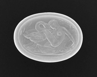 Vintage Frosted Glass Cameo -Leda and the Swan - 30x22mm - 2 designs, oval -E13.2
