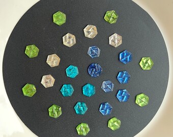 1 Vintage single lot of 24 pcs hexagon Art Deco/Art Nouveau foiled stones - 12 mm - 5 colors - S37