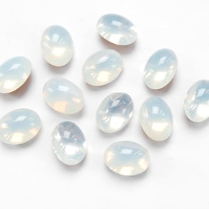 12 Vintage White Opal glass stones - oval - 8x6mm - oval - F48