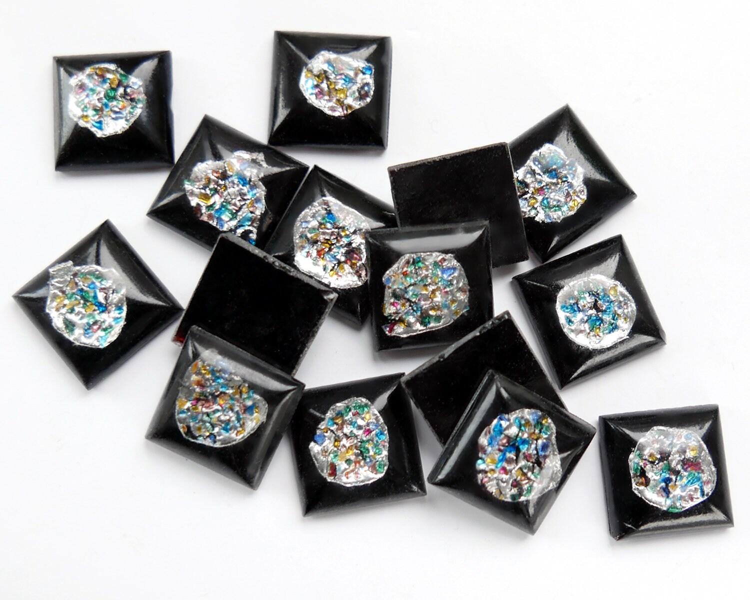 4 Vintage Cherry Brand Opal Cabochons, Black With Silver