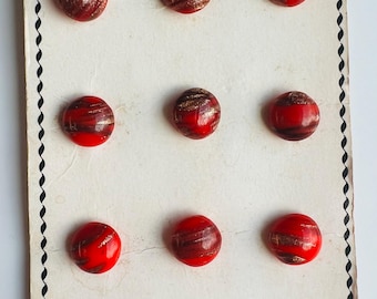 Czech antique vintage small red/orange and brown buttons - 7 sizes - S81
