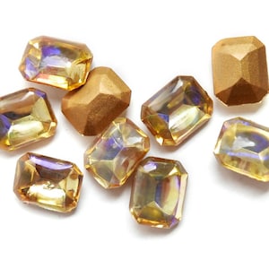 4 Vintage glass opals, Yellow Dragon&#39;s Breath - octagon - 10x8 mm - E28