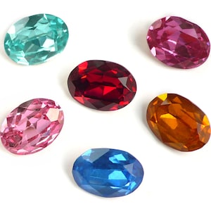 4 or 8 vintage machine cut crystal rhinestones, 6 colors - 18 x 13 mm - oval - A30.1
