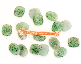6 Vintage Japanese Cabochons, Green - oval 18x13mm or octagon 16x14 mm - B16.N002