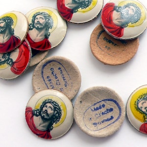 4 Camafeus religiosos vintage, cúpula de papelão pintada à mão, Jesus - 16 mm - I4.13