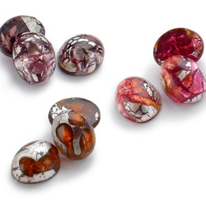 Vintage Opal Glass Cabochons with Silver Leaf (10 pc, 10x8 mm) -B35.1