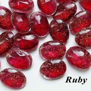 Vintage Cherry Brand Ruby red Glass stones with Gold Flake, Oval, 18x13mm - B57