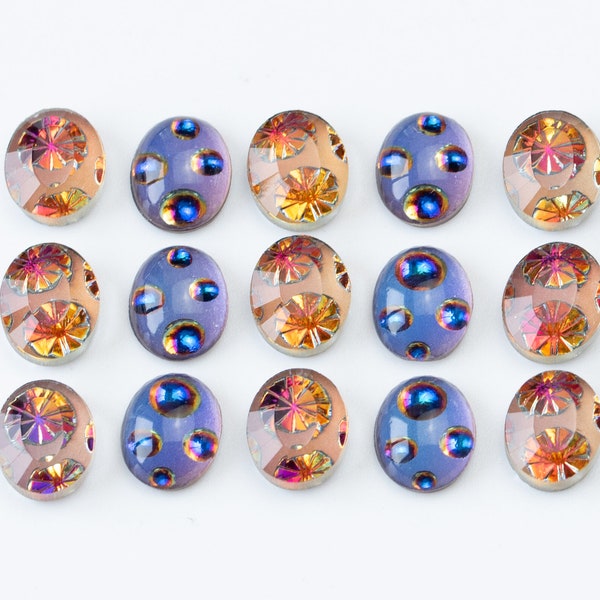 4 petits cabochons vintage multicolores - 10 x 8 mm - 2 couleurs - ovales - C28.N045