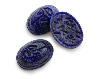 Piedras de cristal egipcias antiguas con forma de escarabajo: cabujones jeroglíficos azul-negro (25 x 18 mm) - C47