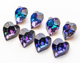 2 vintage Swarowski MC heart shape stone, purple/blue - 15 x 14 mm - K10