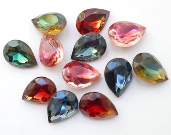2 Vintage two-tone doublets, 5 COLORS - faceted TTC glass, foiled point-back - pear - 18x13 - C38.2