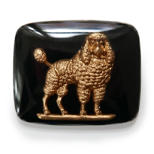 Vintage reverse cut crystal painting, intaglio, poodle - 27x22mm - I.4