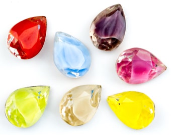 4 or 14 Vintage Givré Dentelle Crystal Glass Moonstones, 7 COLORS, TTC, foiled back, 18x13mm pear - D65.N003