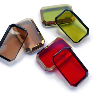 4 vintage transparante TTC-glasstenen met vergulde randen - 3 KLEUREN - 24 x 15 mm - A49