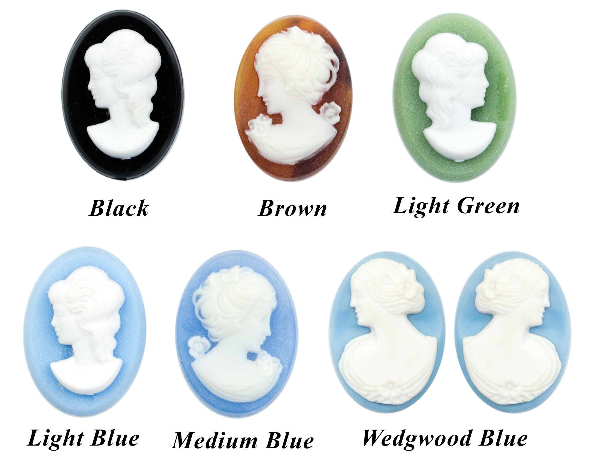 Vintage German Cameos - Classic Female Profile - 7 COLORS