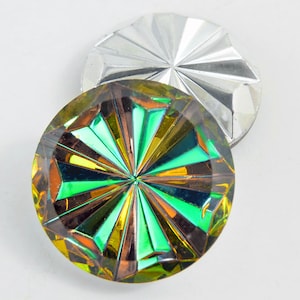 2 Vintage Vitrail Pinwheel Starbust Stones, Olivine/Green/Gold, Germany - 25 mm round - C26.3