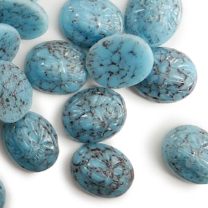 6 Vintage Cherry Brand Egyptian Scarab, Glass Cabochon - Turquoise Matrix - 12x10 mm - C44