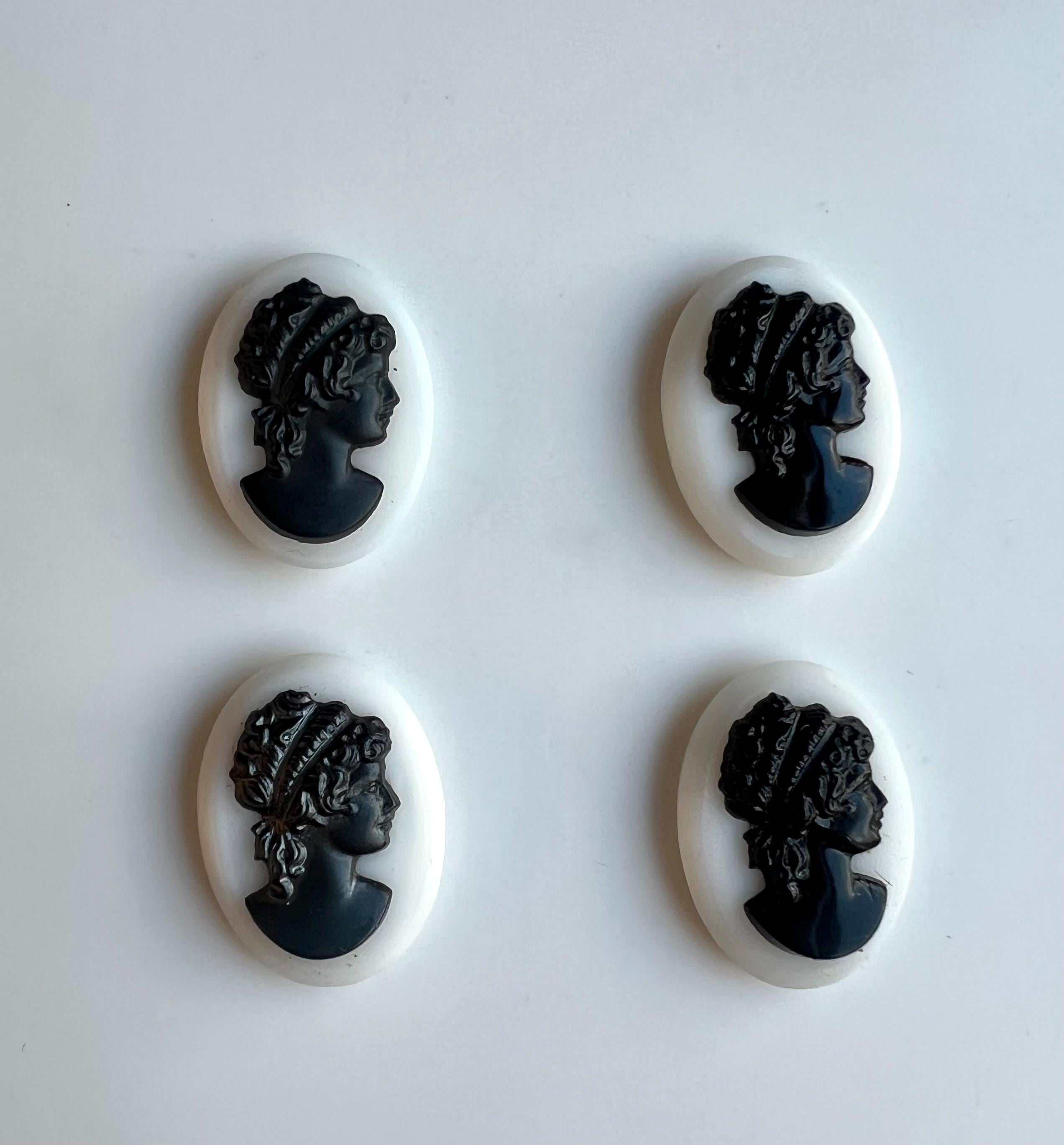 ヴィンテージクラシック女性用カメオ、白黒ガラス - 2デザイン - 18 x