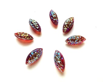 6 navettes vintage AB en verre antique texturé multicolores - 15 x 7 mm (6 pièces) B31.2