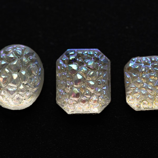 2 or 4 vintage textured frosted glass crystals Aurora Borealis stones - 4 sizes - oval, pear-shape and octagonal - C38.N063
