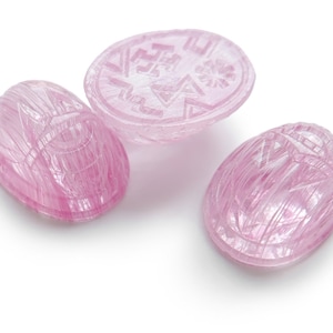 2 Vintage Cherry Brand Egyptian glass Scarab stone, rose, hieroglyphics on pressed back - 25 x 18 mm - C47