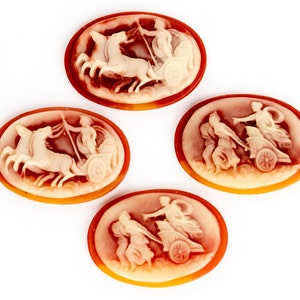 2 Vintage chariot cameo, made in Japan for Swank - 25 x 18 mm - SK35