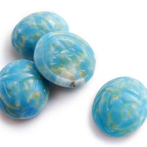 6 Vintage Cherry Brand Egyptian Scarab Glass Cabochons, flat back with Hieroglyphics - Turquoise - 12x10mm - C44