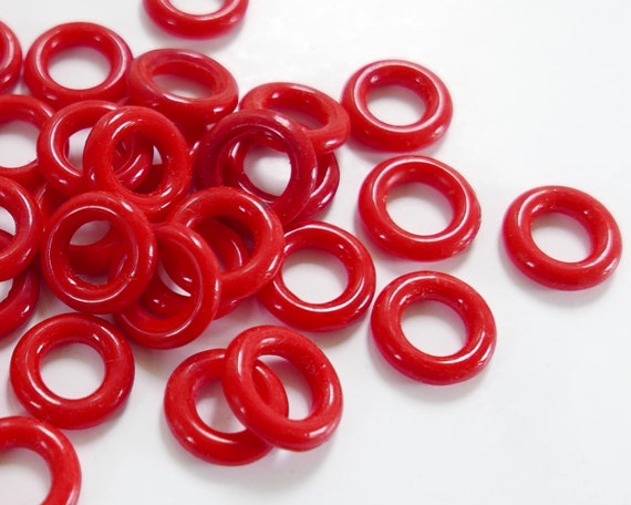Vintage German Art Deco red glass hoops, jewelry components - 15 mm - E16.2