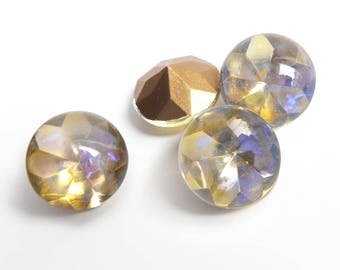 4 Vintage glass opals, Yellow Dragon's Breath - 48ss -11-12 mm E28.5