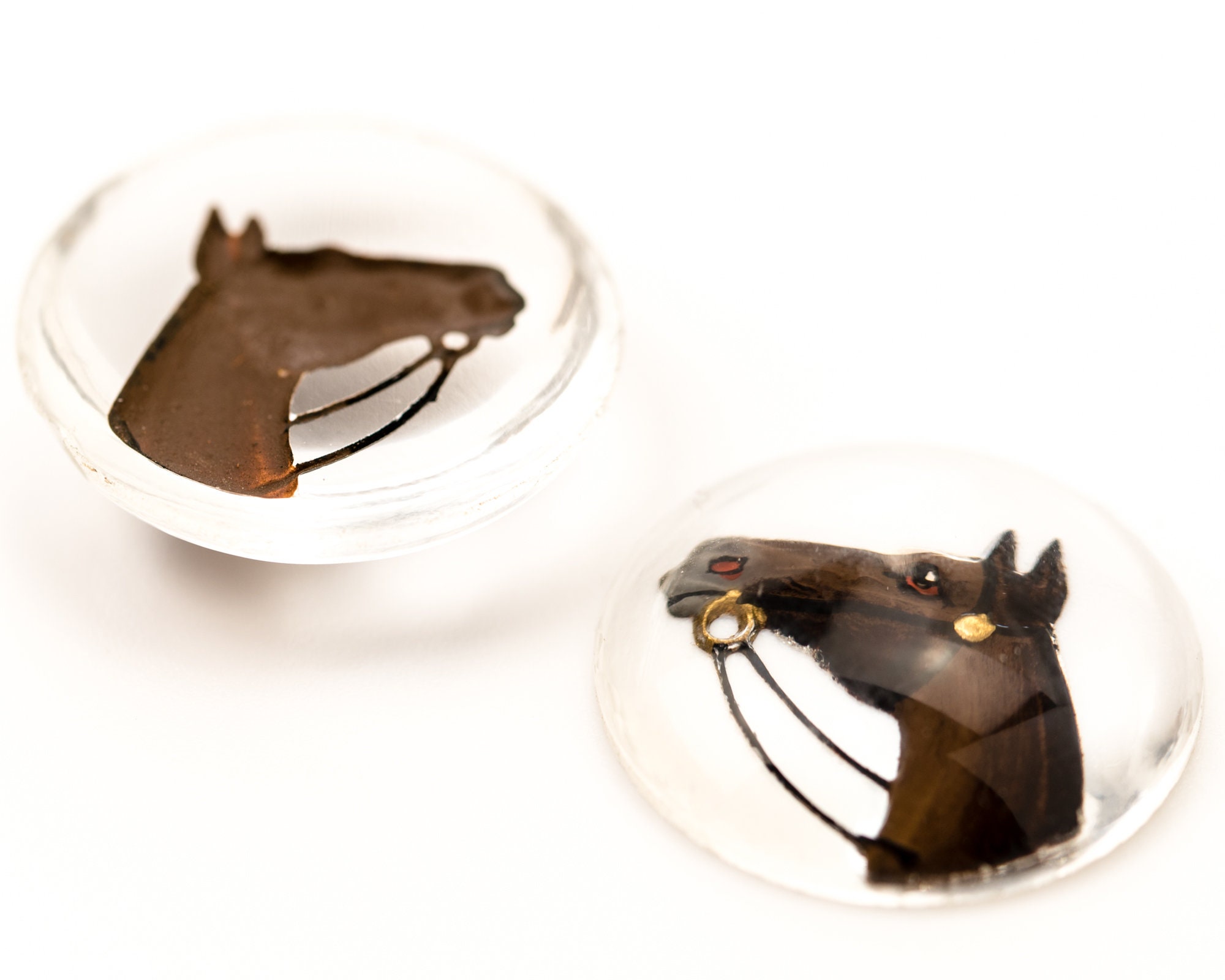 Vintage Horse Head Crystal Intaglio: Reverse Cut Painting