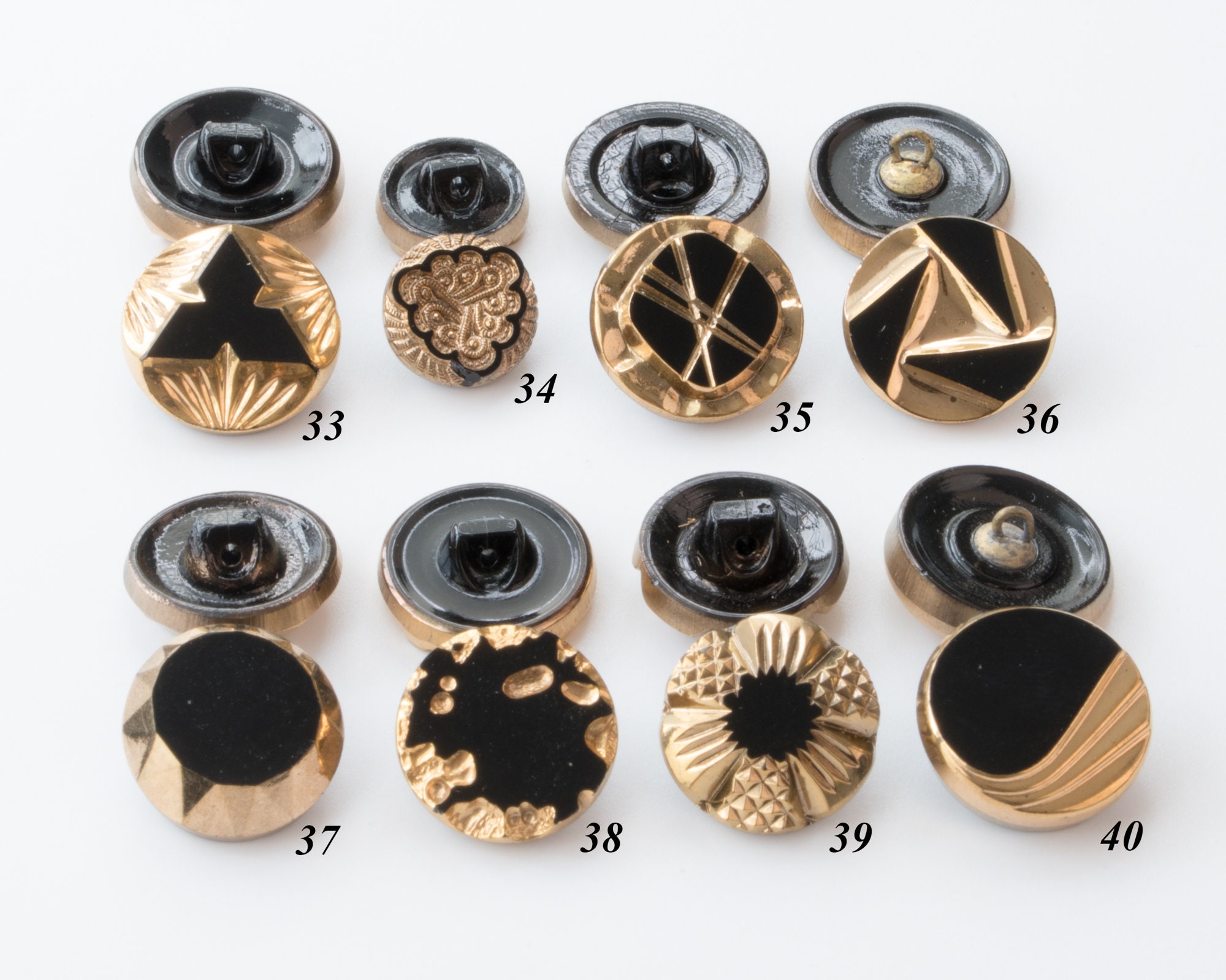 2, 3 or 4 Czech Antique Vintage Gold/black and Platinum/black 