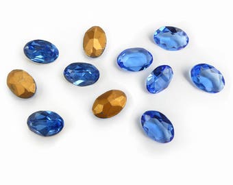 vintage blue glass machine cut stones, German Bohemia - 14x10mm and 12x10mm - oval - A22.1