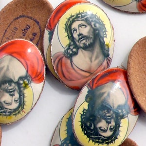 4 camafeos religiosos antiguos pintados a mano, Jesús, Checoslovaquia, década de 1940, 21 x 15 mm, ovalados, I4.17