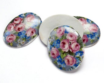 Vintage 1930s Large German Floral Porcelain Cameo - 47x36 mm - oval - E16