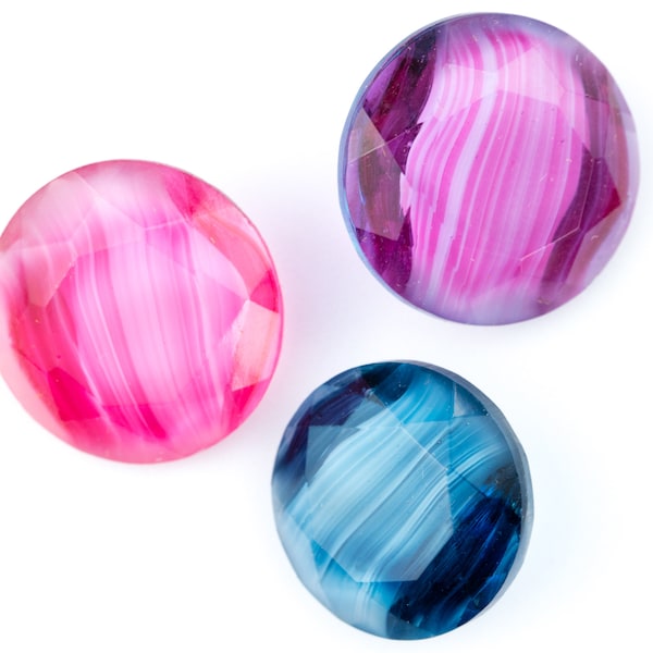 4 Vintage glass Porphyry candy color striped stones - purple, rose, sapphire - 18 mm and 20mm - C62.2