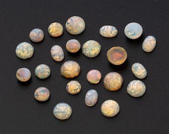 12 Vintage Antique mini harlequin glass opal cabochon stones - 4 sizes - round and oval - K11