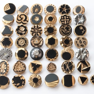 2, 3, 4 or 6  Czech antique vintage gold/black and platinum/black buttons - 18mm and 16mm- GBB004
