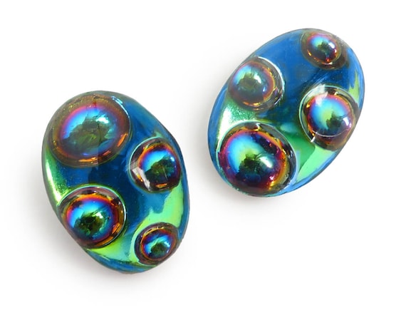 ヴィンテージガラスカボション、オーロラのサイケデリックな模様