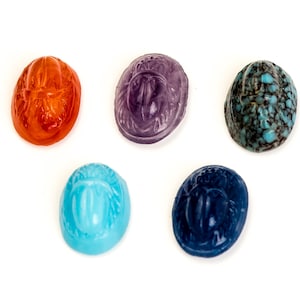 8 or 40 Vintage Cherry Brand Egyptian Scarab Glass Cabochon, flat back - 5 colors - 14 x 10 mm - C43.2