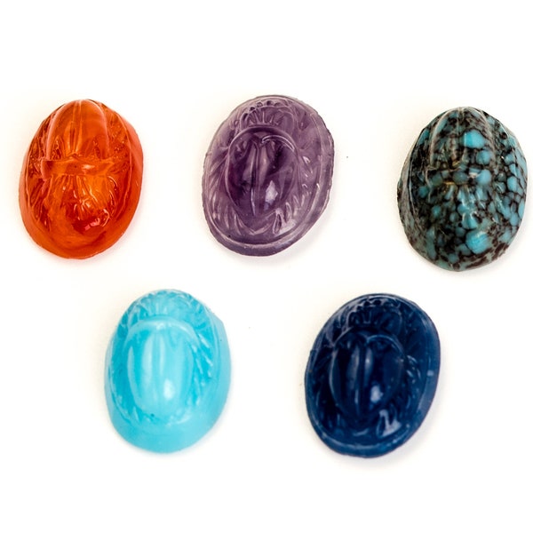 8 or 40 Vintage Cherry Brand Egyptian Scarab Glass Cabochon, flat back - 5 colors - 14 x 10 mm - C43.2