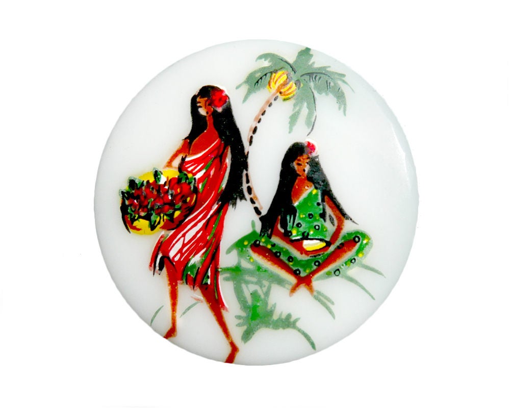 2 Vintage large Hawaii Aloha cameos, #2 - Hawaiian Beauties - 35 mm - M28